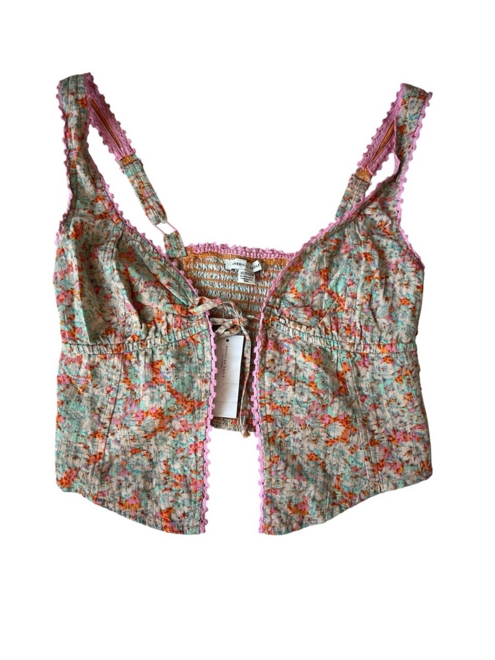 AMERICAN EAGLE OPEN SPLIT FLORAL CROPPED TANK COWGIRL GIRLY SUMMER XS